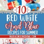 Collage of red white and blue desserts.