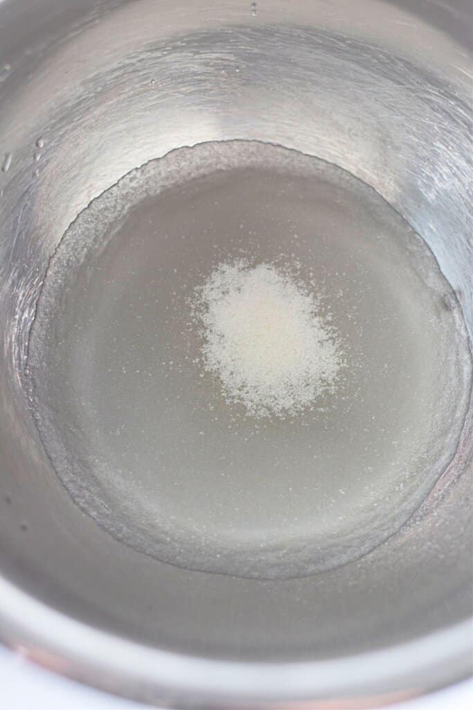 Gelatin and water in large mixing bowl.