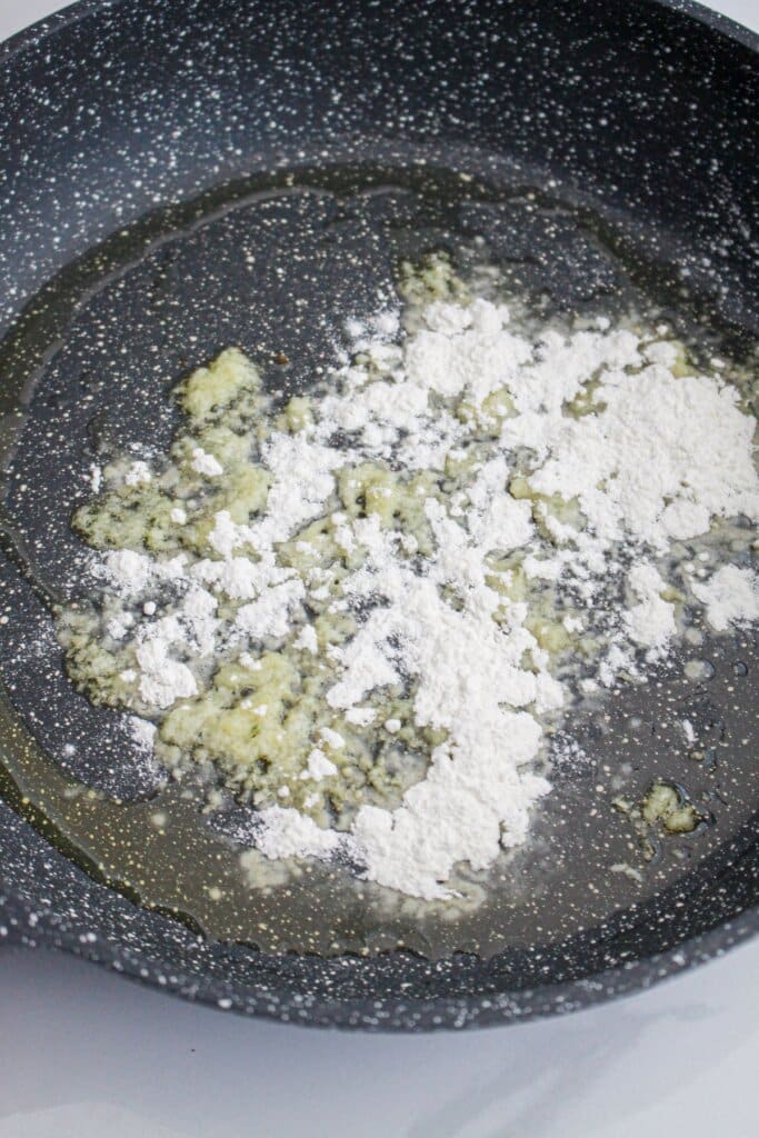 Flour and oil in a skillet.
