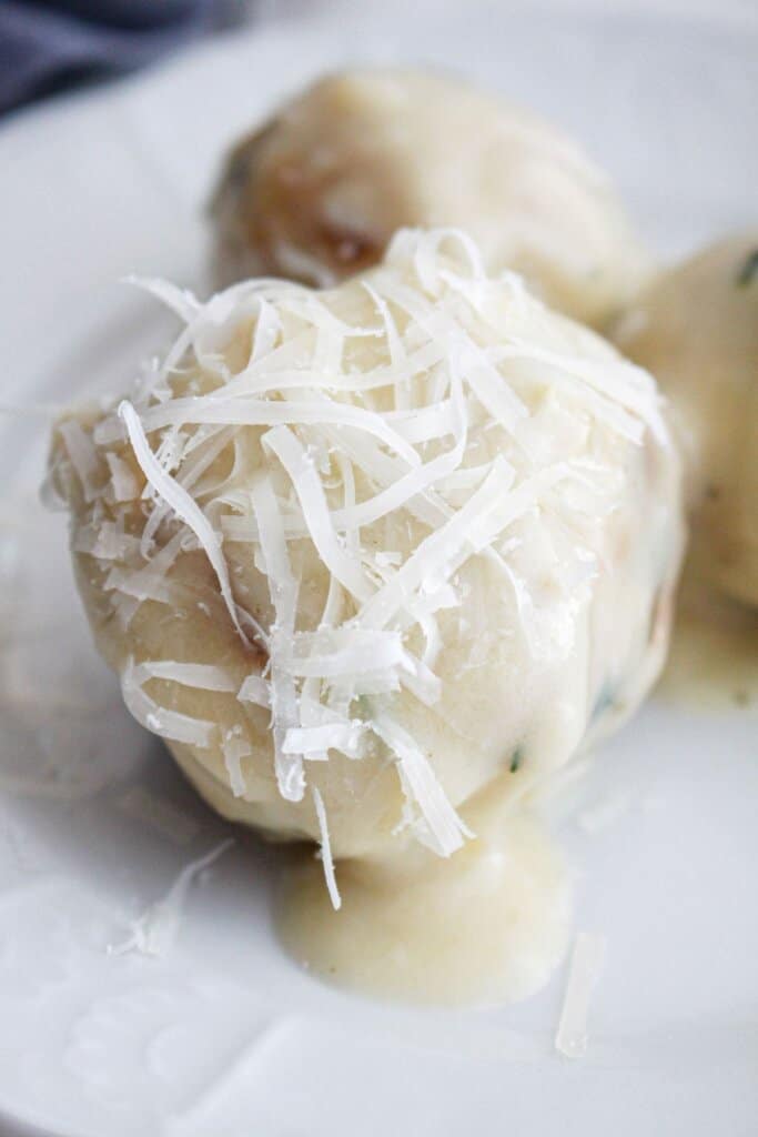 Artichoke meatball on a plate.