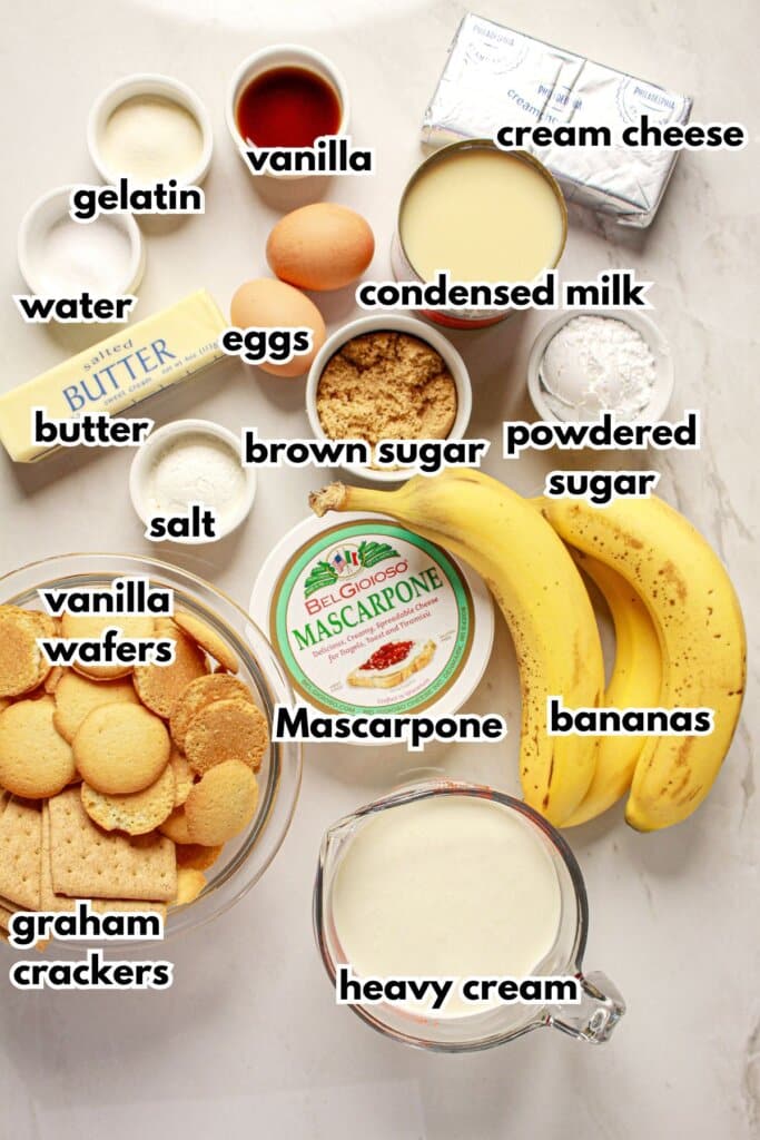 Ingredients in bowls on a counter labelled with text.