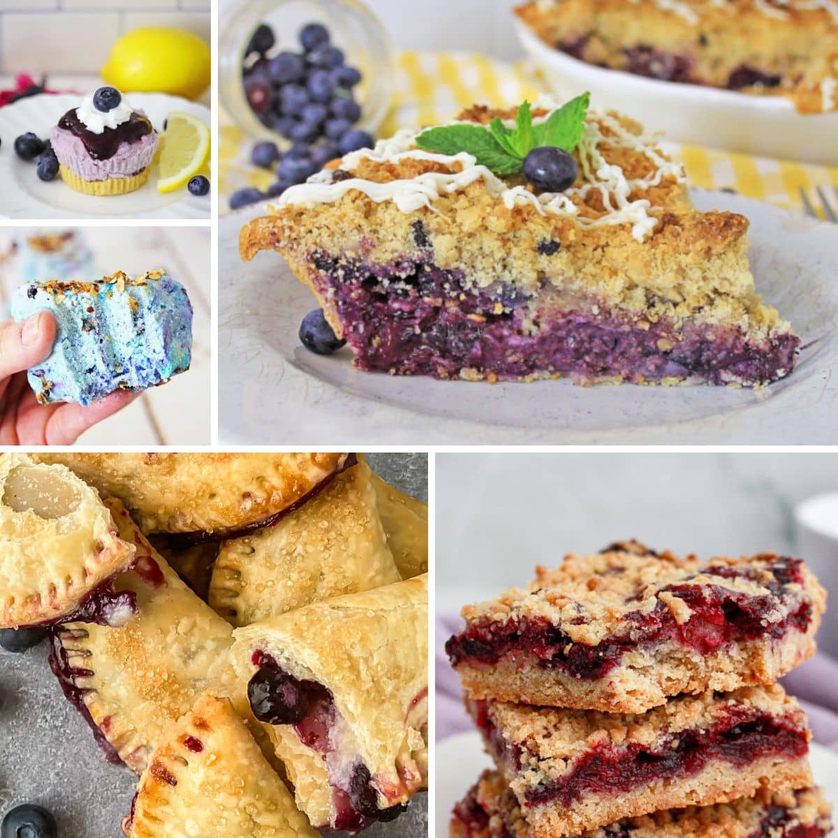 Collage of blueberry recipes.