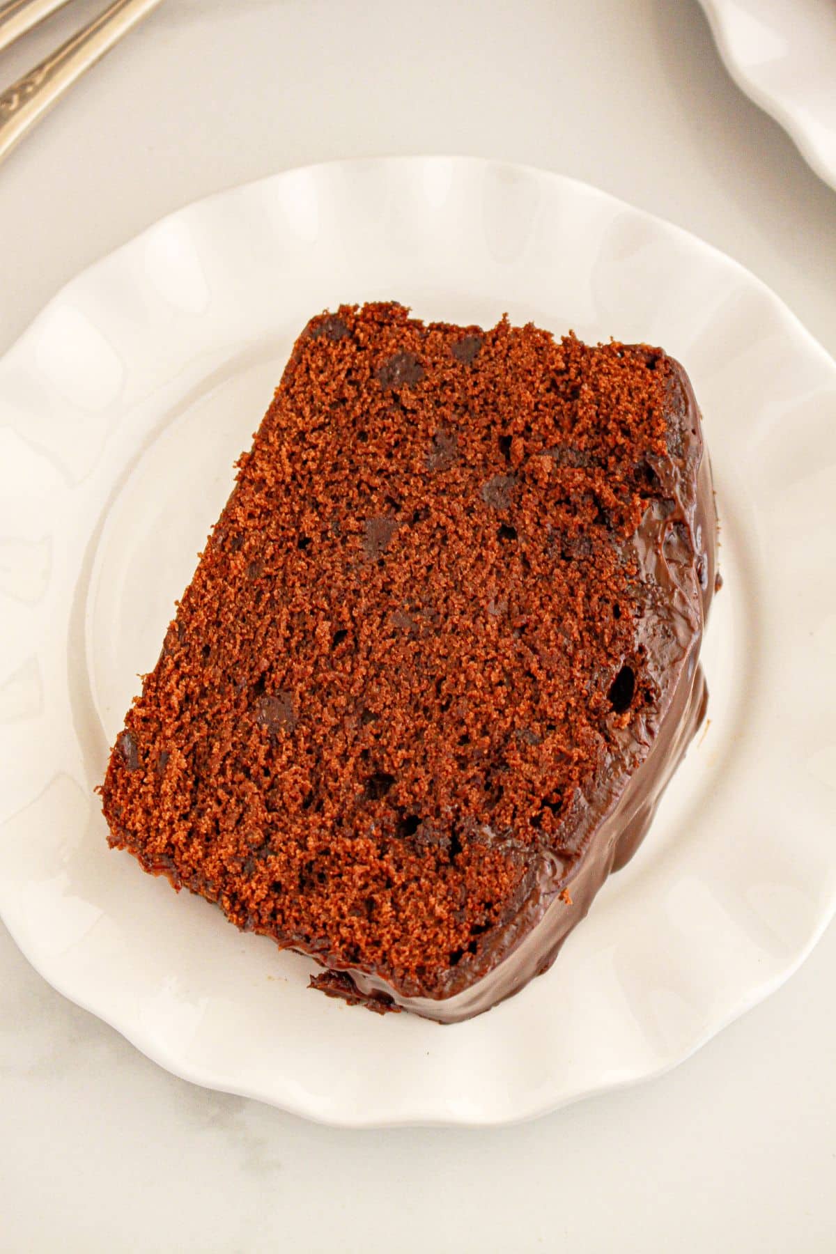 Slice of brownie bread on a plate.