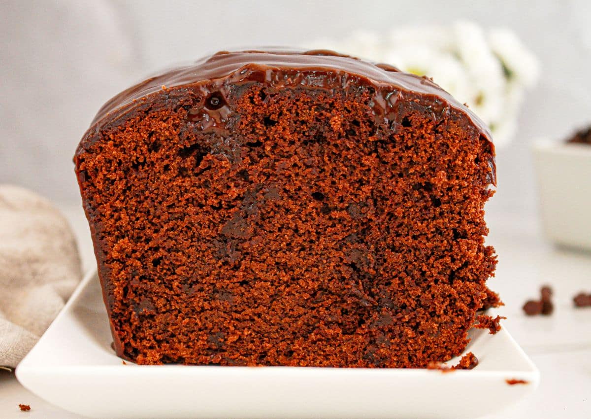 Brownie bread on a white plate.