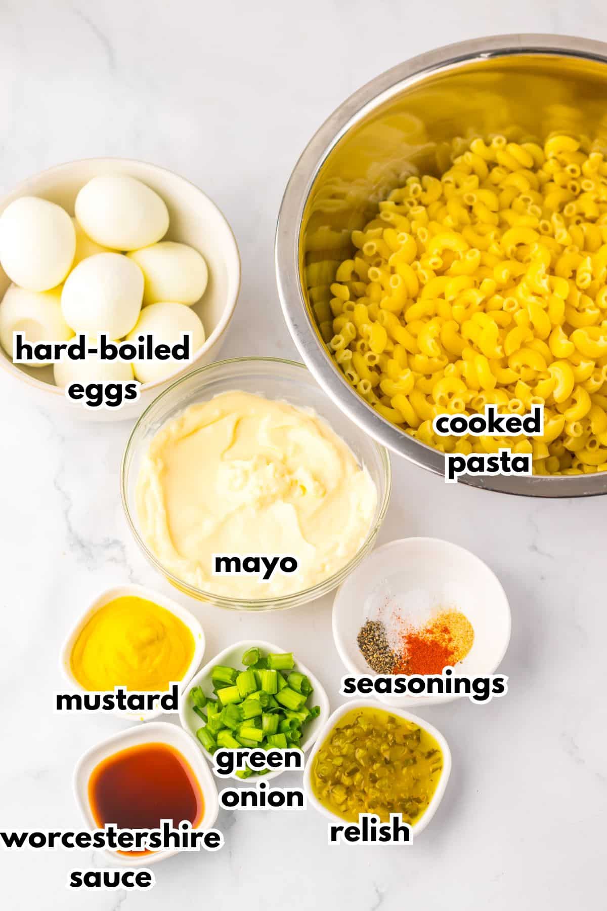 Ingredients labelled for text on a counter.