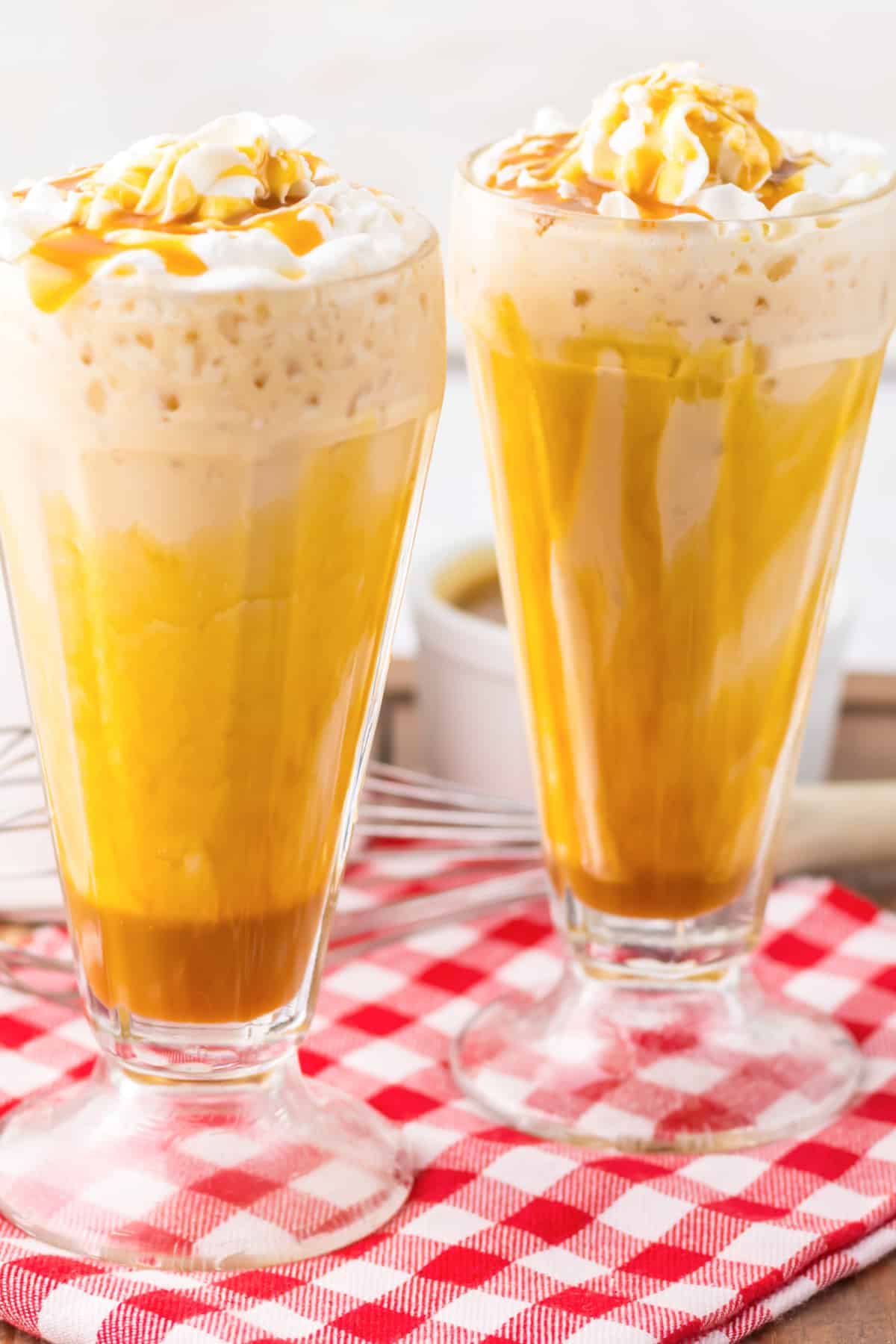 Glass full of frozen butterbeer.