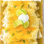 Honey lime enchiladas in a glass baking dish.