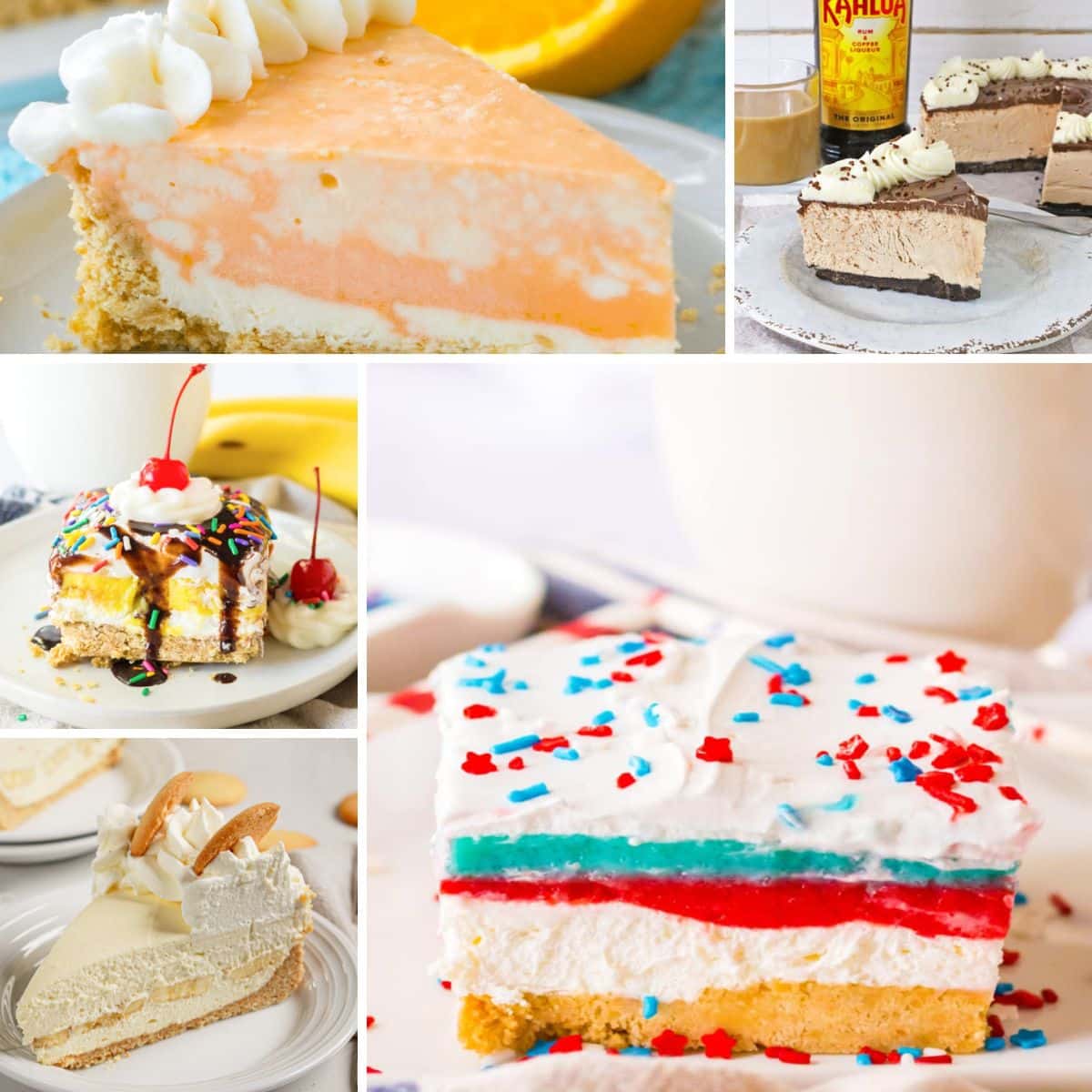 Collage of no bake pie recipes.