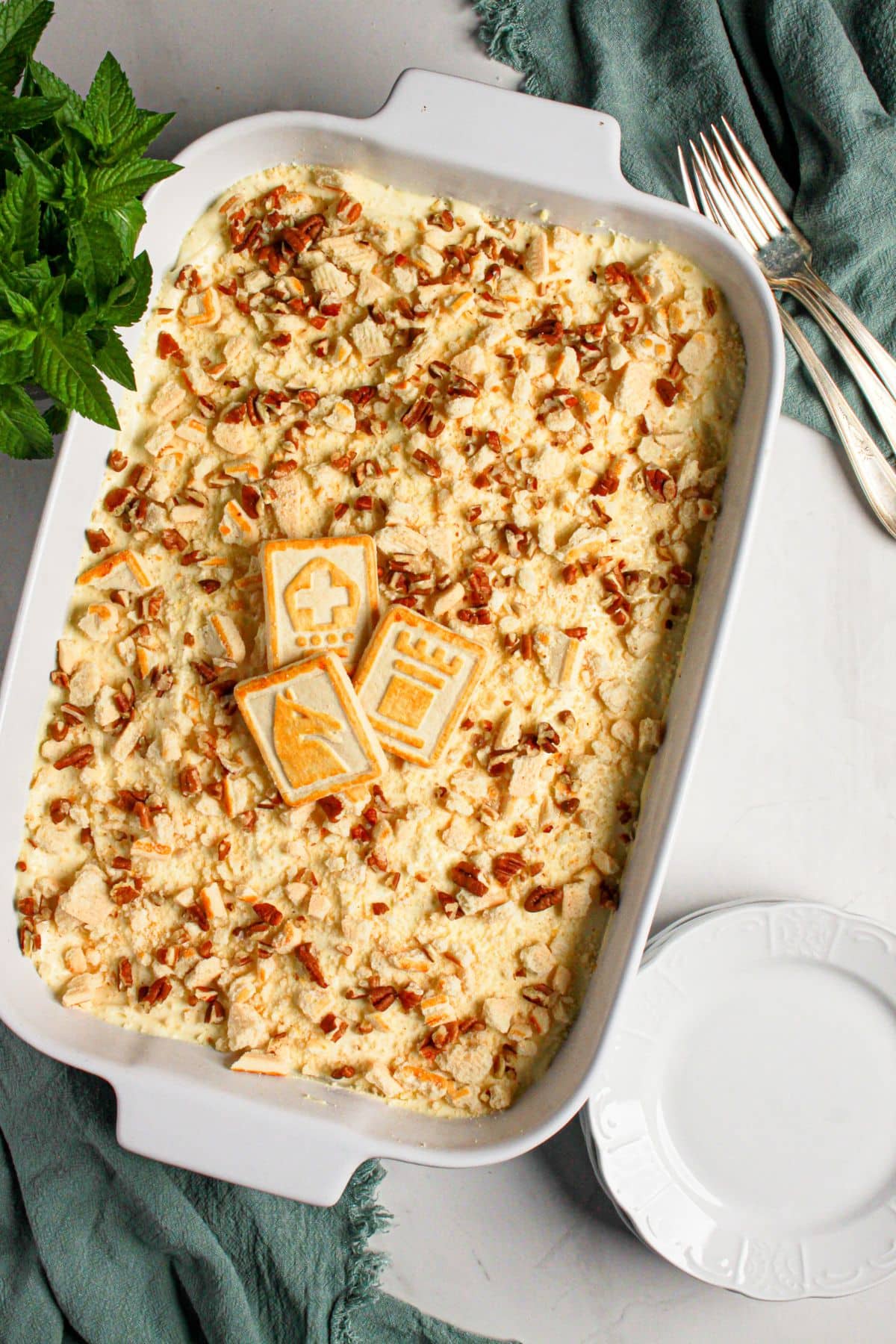 Baking dish full of banana pudding.