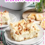 Serving of not yo mama's banana pudding on a plate.