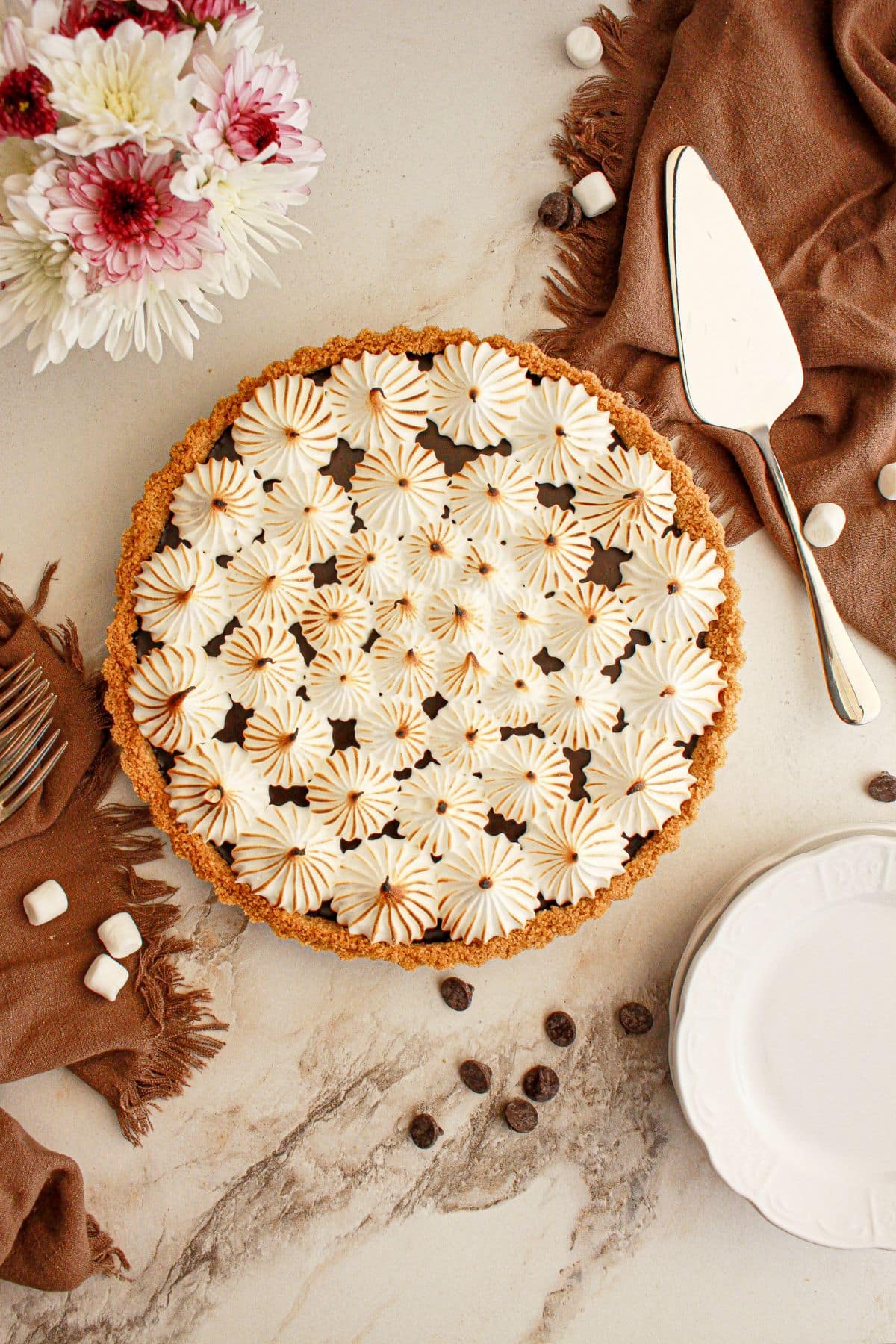 Smores tart on a counter.