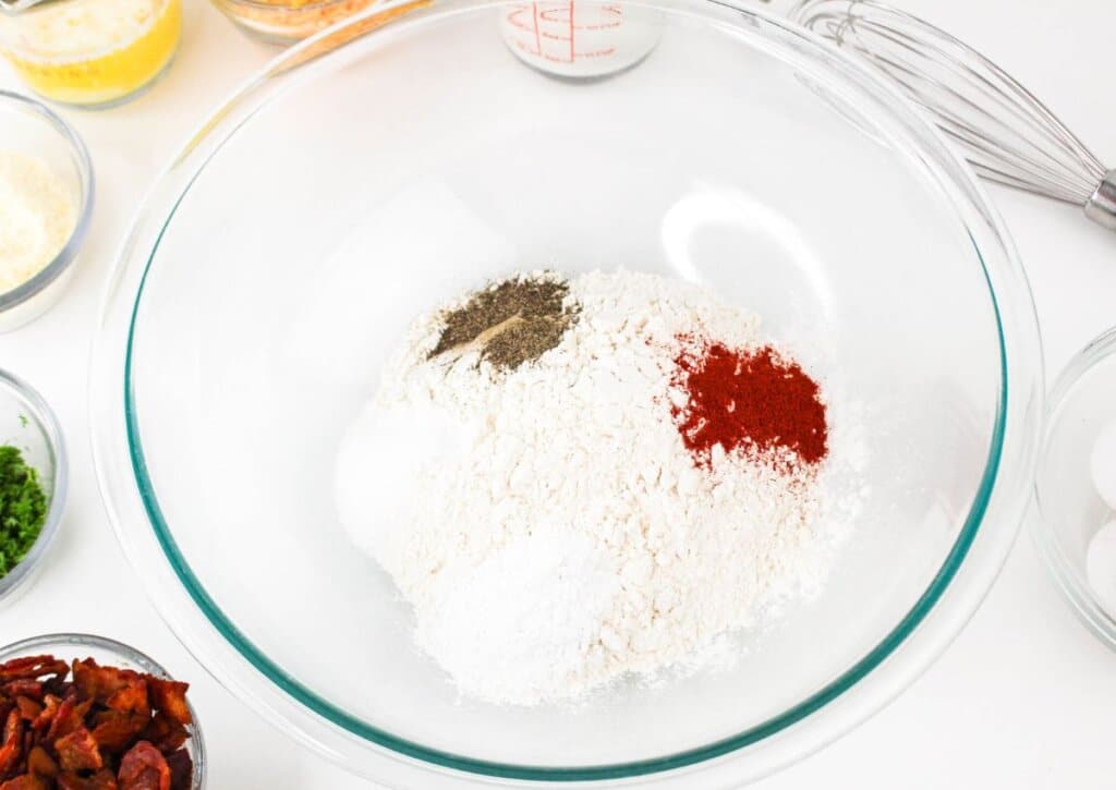 Dry ingredients being mixed in a bowl.
