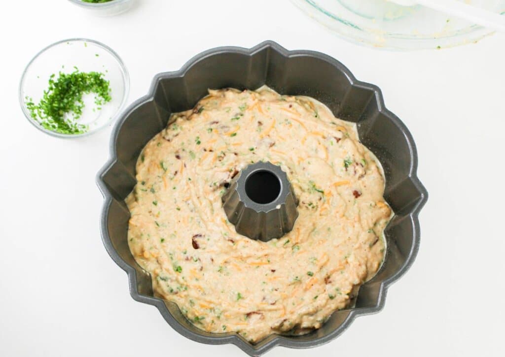 bundt cake batter in a pan.