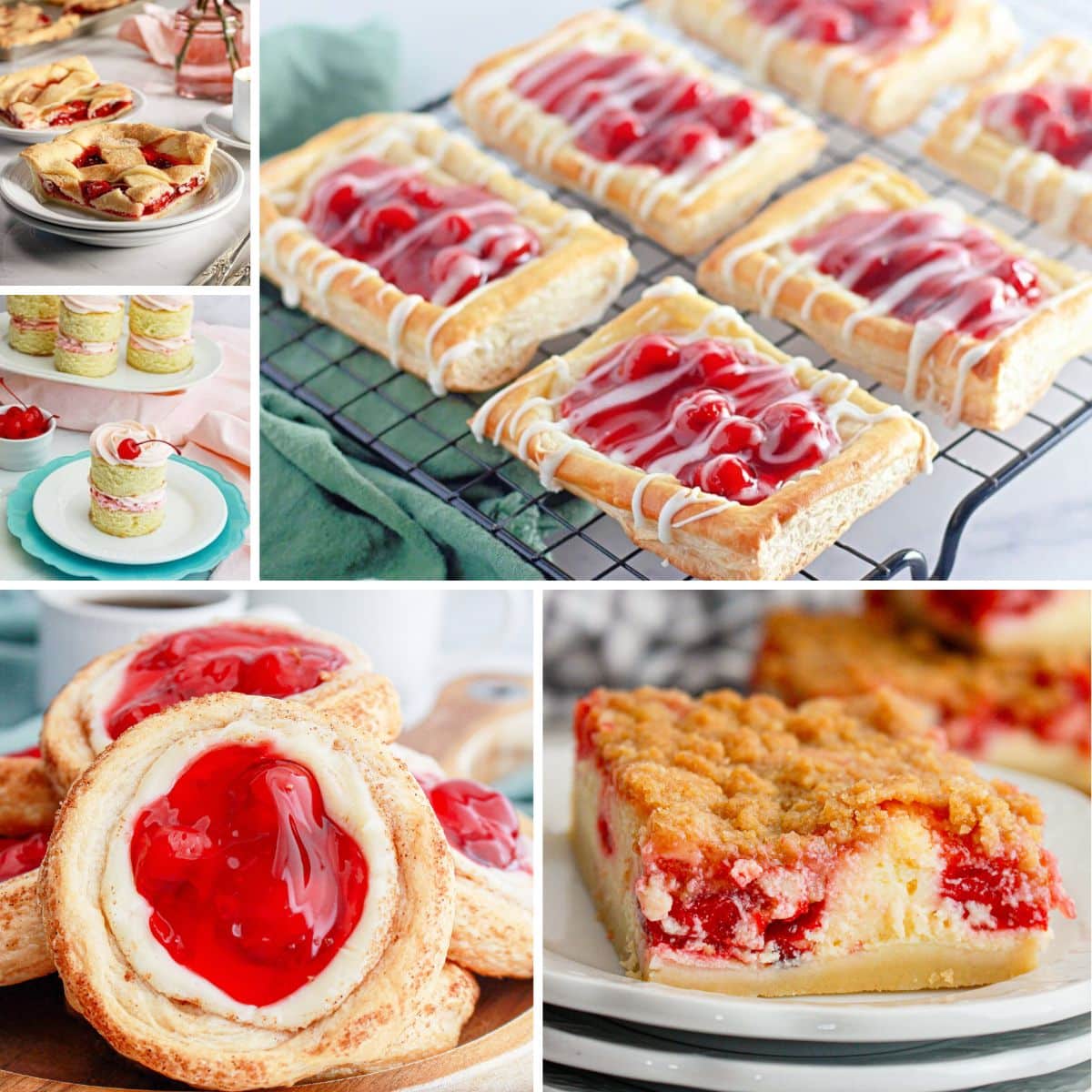 Collage image of cherry dessert recipes.