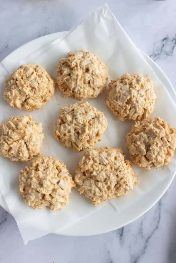 Chicken croquettes on a plate.