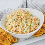 White bowl full of crack corn dip.