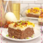 Slice of meatloaf casserole on a small plate.
