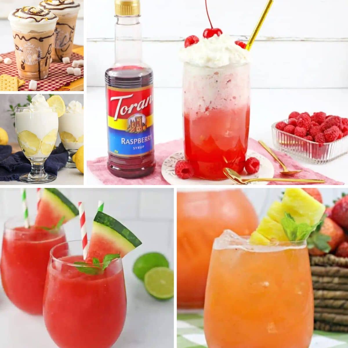Collage of summer drink recipes.