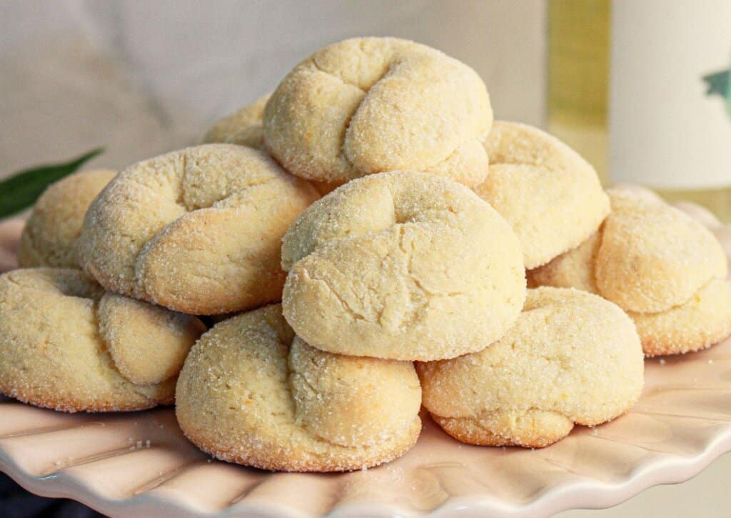 Wine cookies on a serving platter.