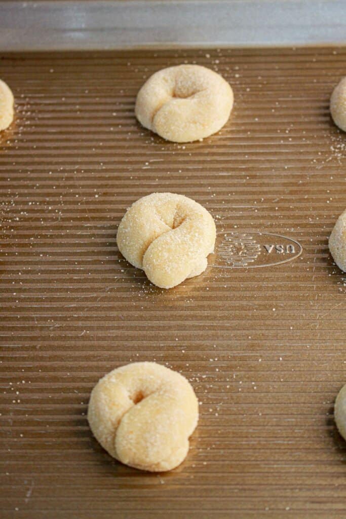 Sugar crusted dessert on a baking sheet.