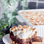 Slice of smores brownies on a plate.