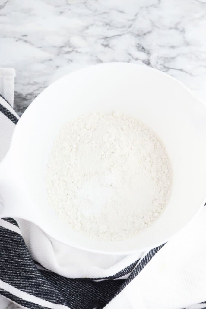 Dry ingredients in a mixing bowl.