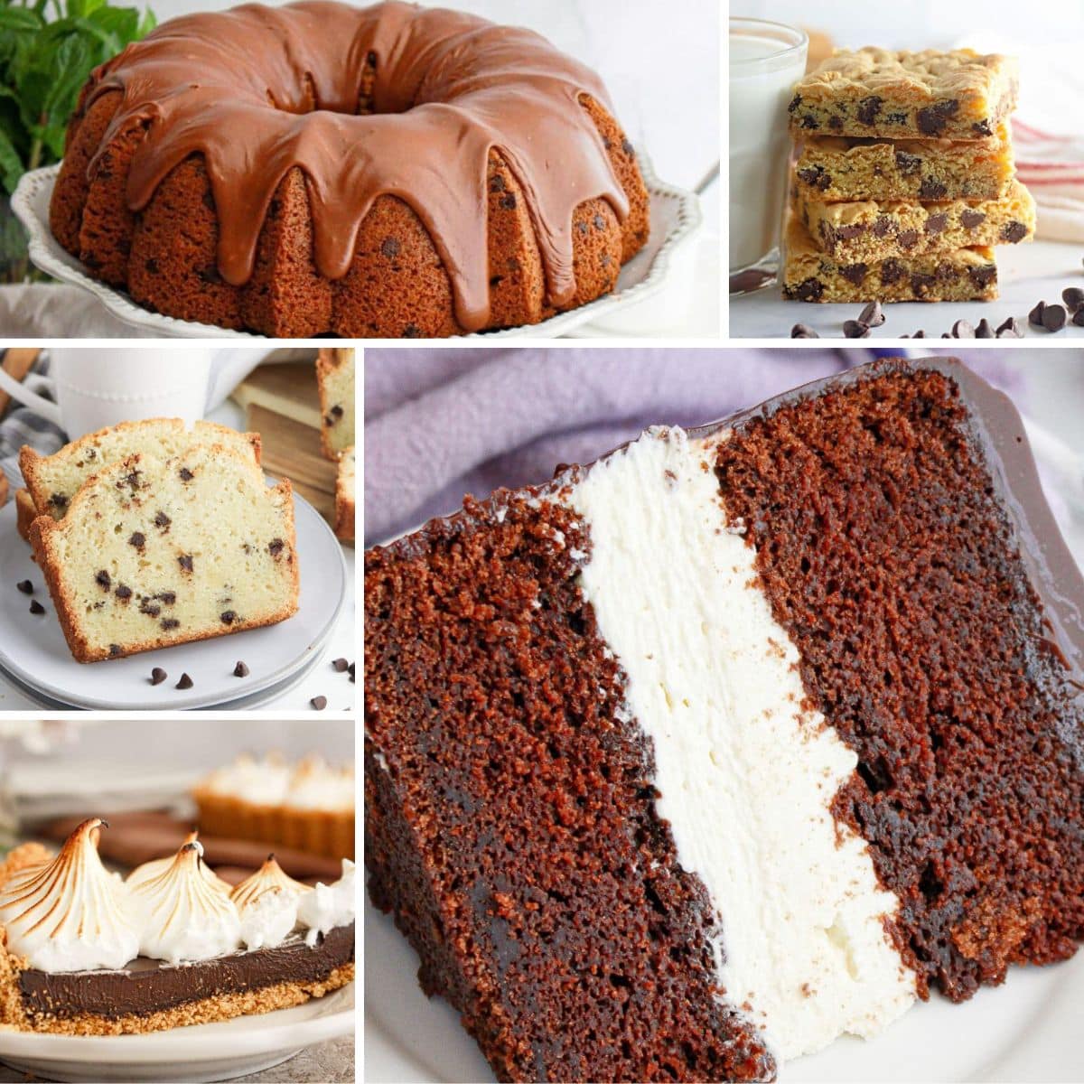 Collage image of chocolate desserts.