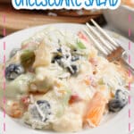 White bowl full of Hawaiian Cheesecake Salad.