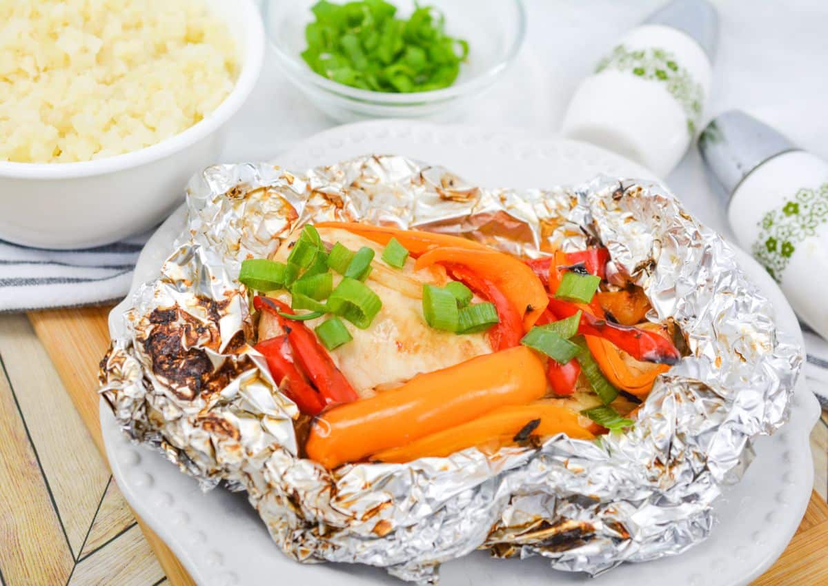 Hawaiian chicken packet on a plate.