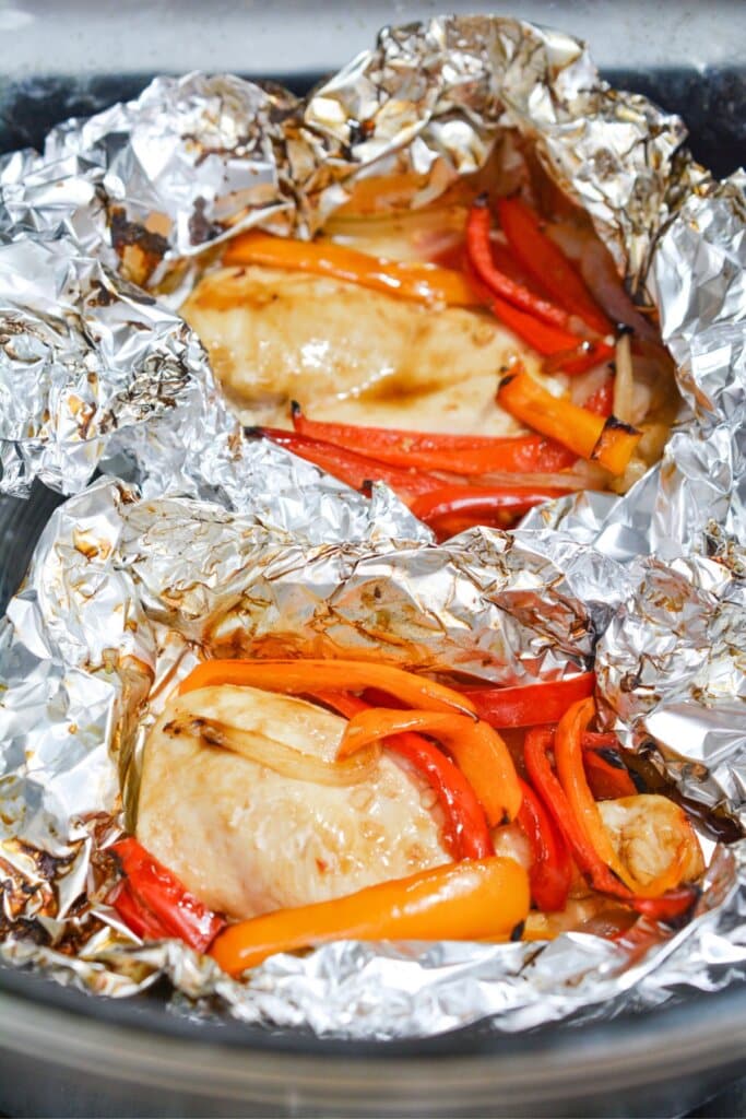 Foil pockets in an air fryer.