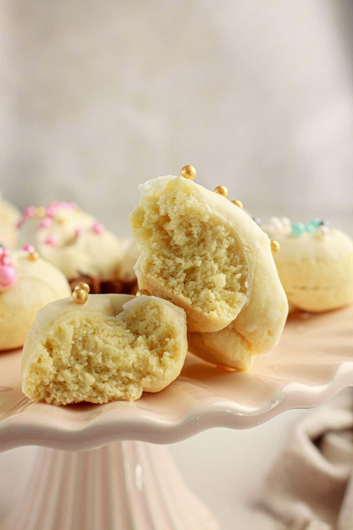 An Italian cookie broken in half.