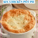Chicken pot pie in a white bowl.