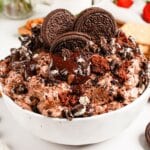Oreo fluff in a white serving bowl.
