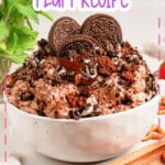 Oreo fluff in a white serving bowl.