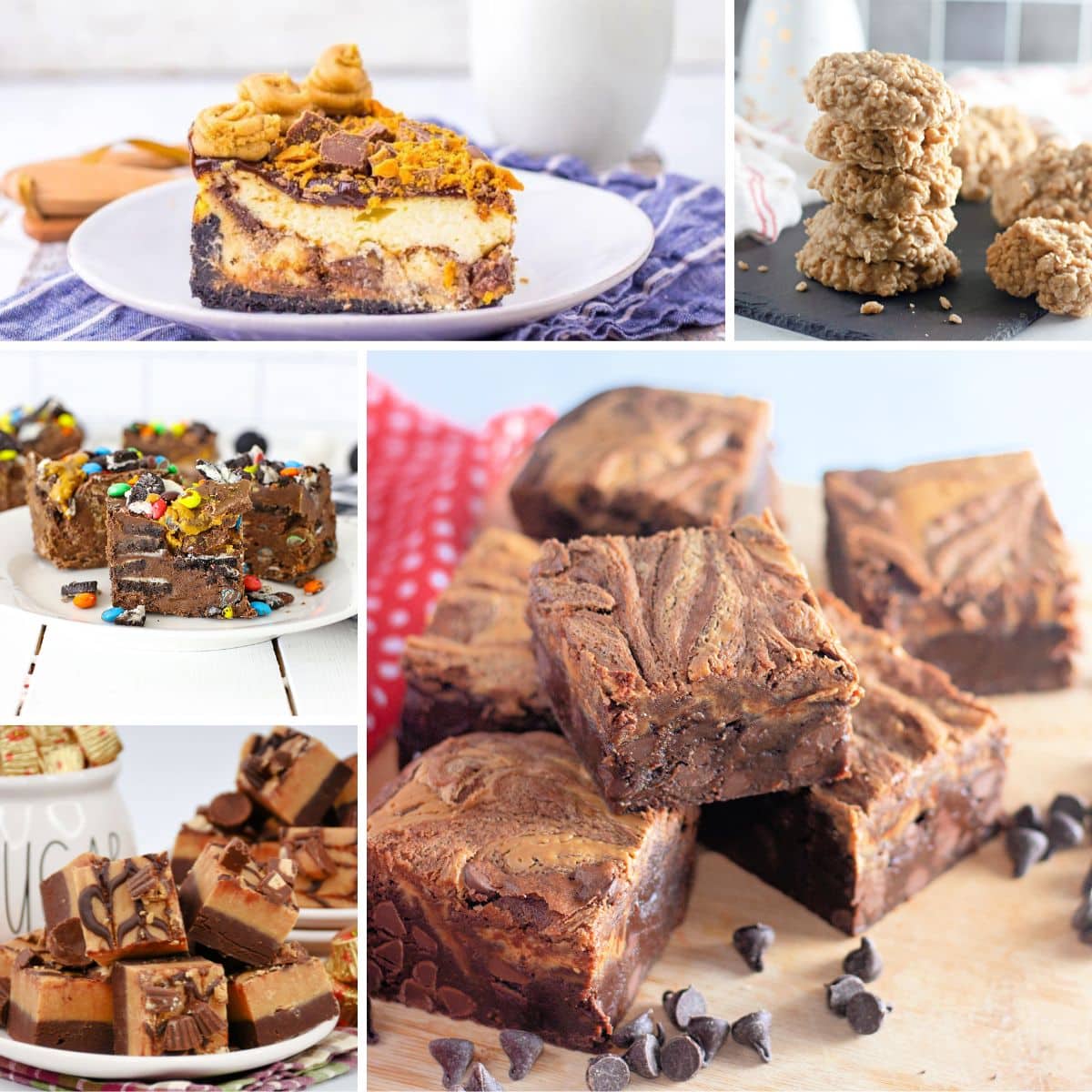 Collage of peanut butter sweet treats.
