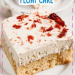 Slice of root beer float cake on a plate.