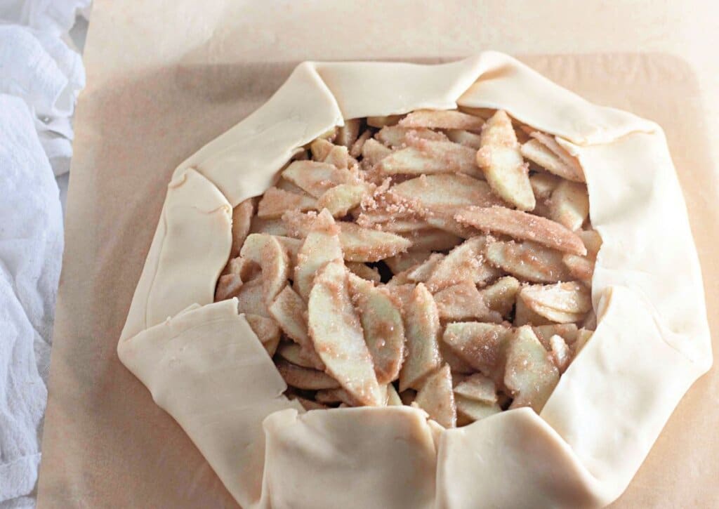 Galette on a baking sheet ready to bake.