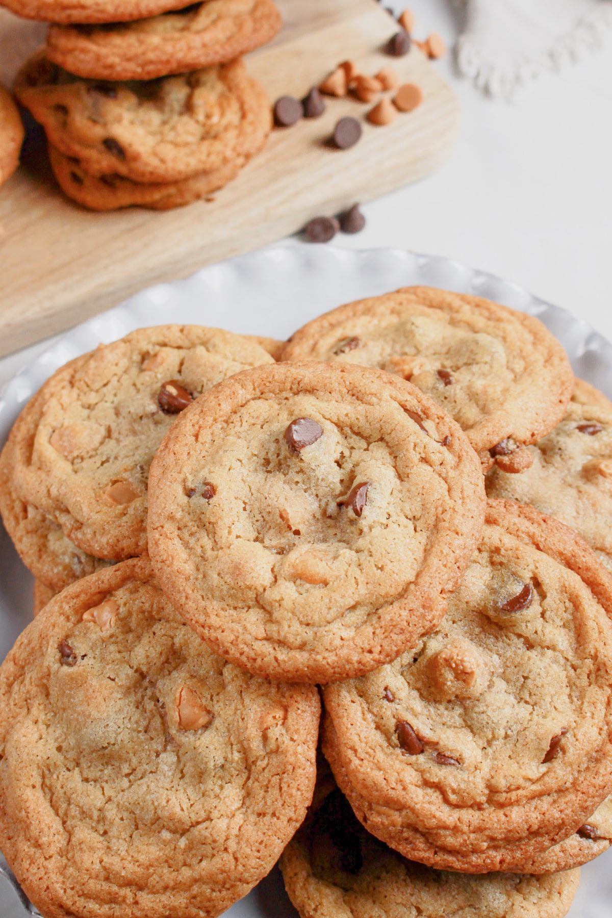 Butterscotch Chocolate Chip cookies on a serving platter.