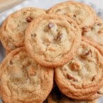 Butterscotch chocolate chip cookies on a serving platter.