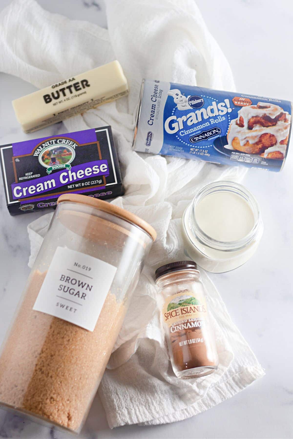 Ingredients in their packages on a counter.