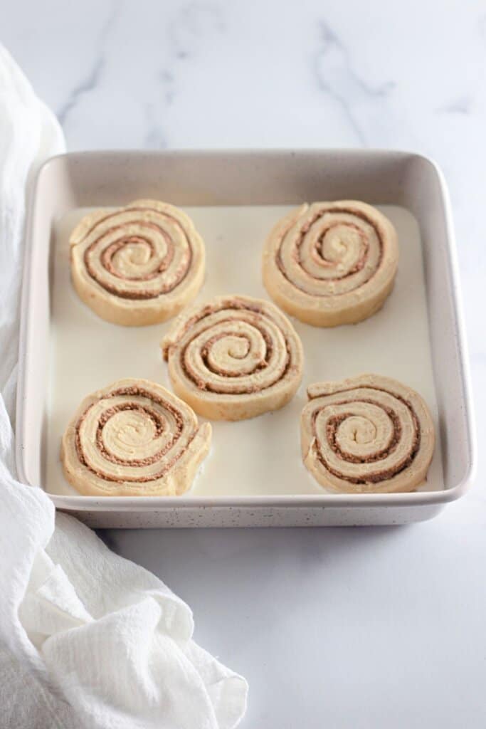 Raw dough in a baking dish.