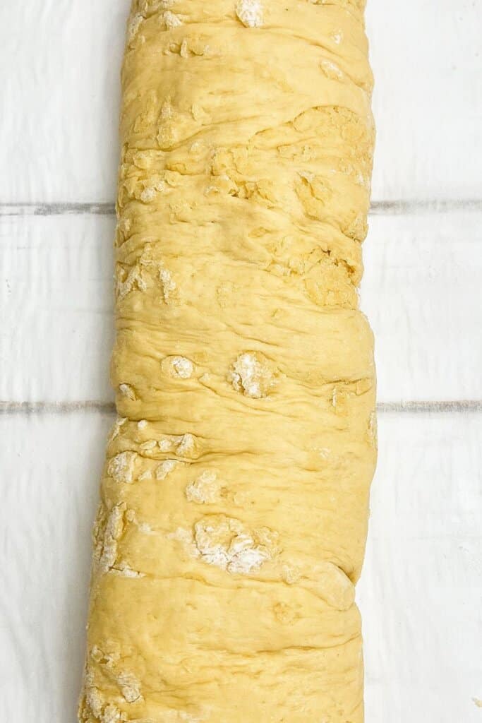 Dough being tightly sealed.