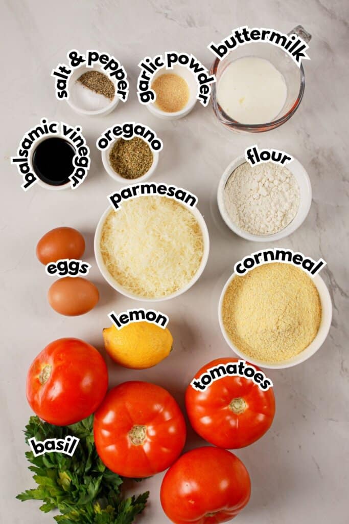 Bowls of ingredients on a counter, labelled with text.