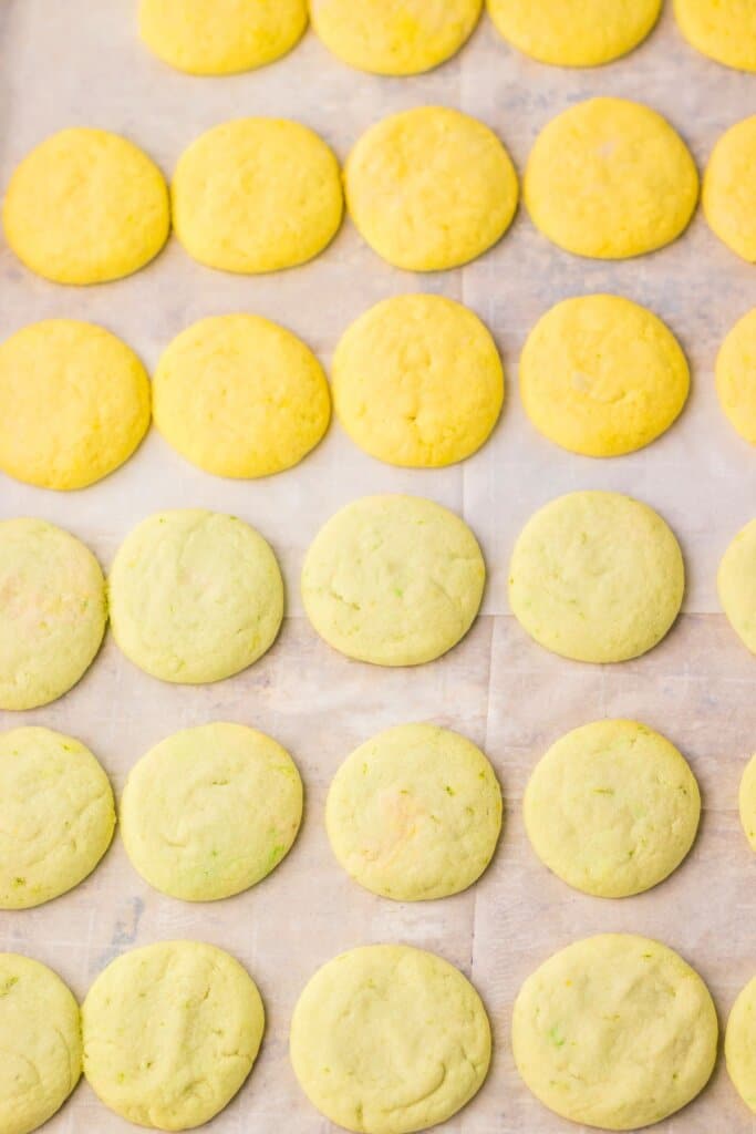 Cookies cooling on a baking sheet.