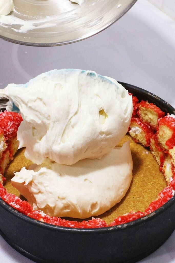Batter being added to springform pan.