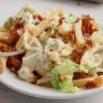 Plate full of big mac loaded fries.