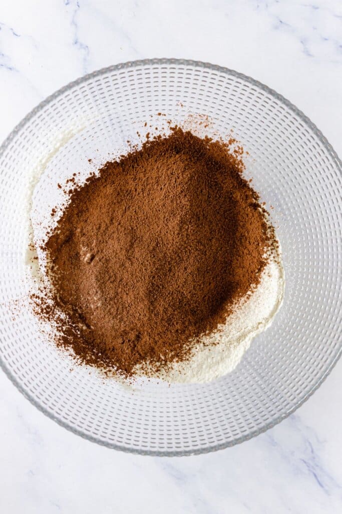 Dry ingredients in a glass bowl.