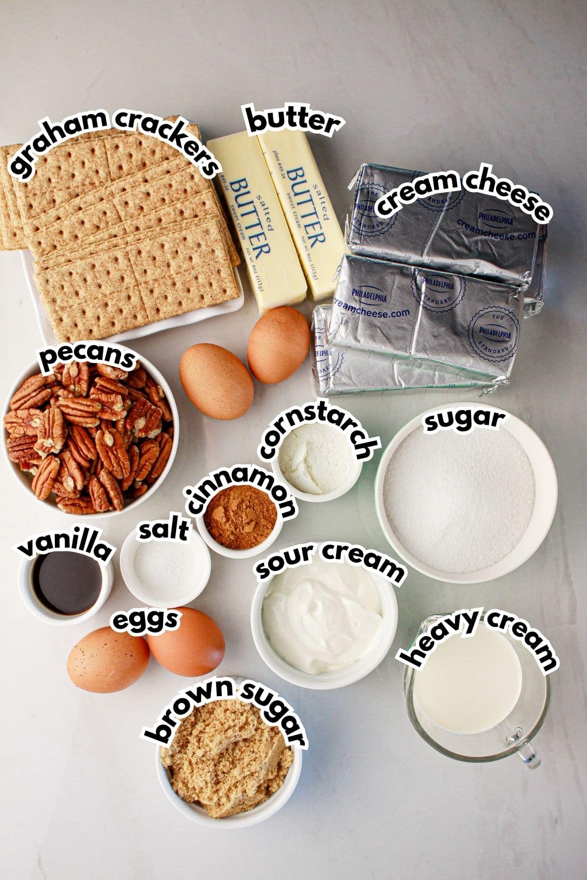 Bowls of ingredients on a counter.
