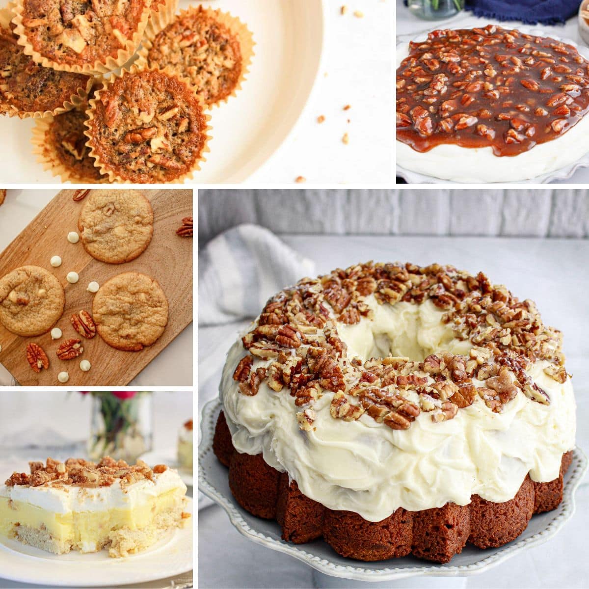 Collage of pecan recipes.