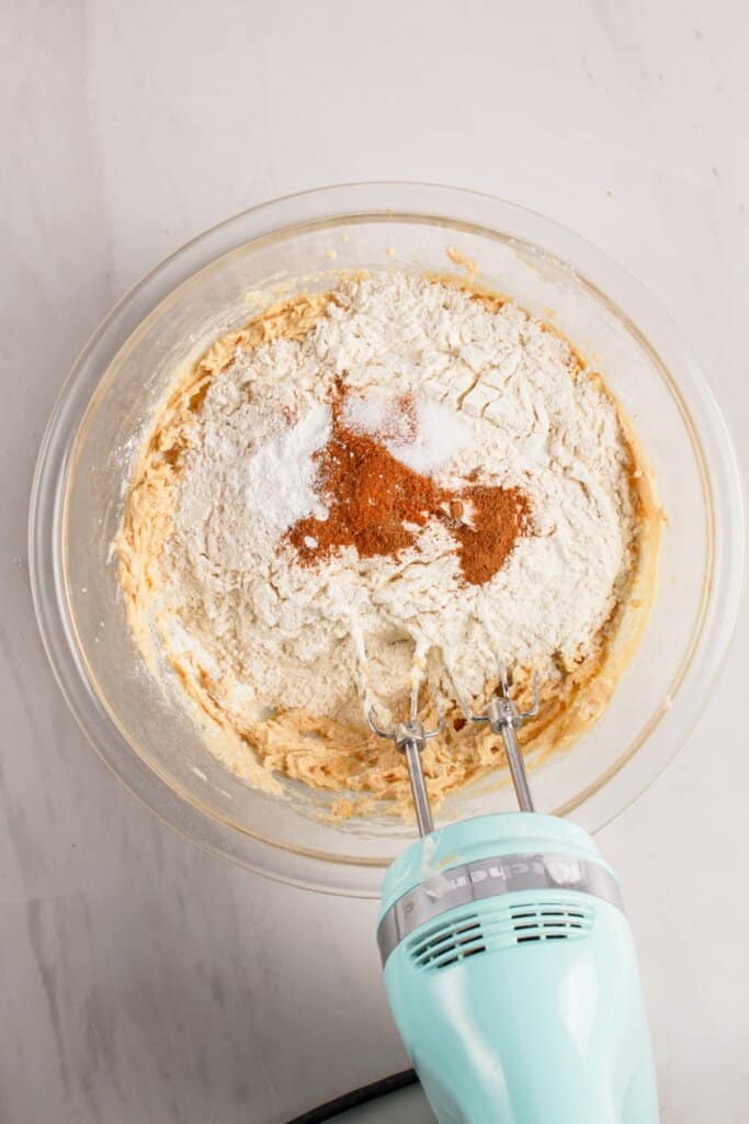 Dry ingredients being added to batter.